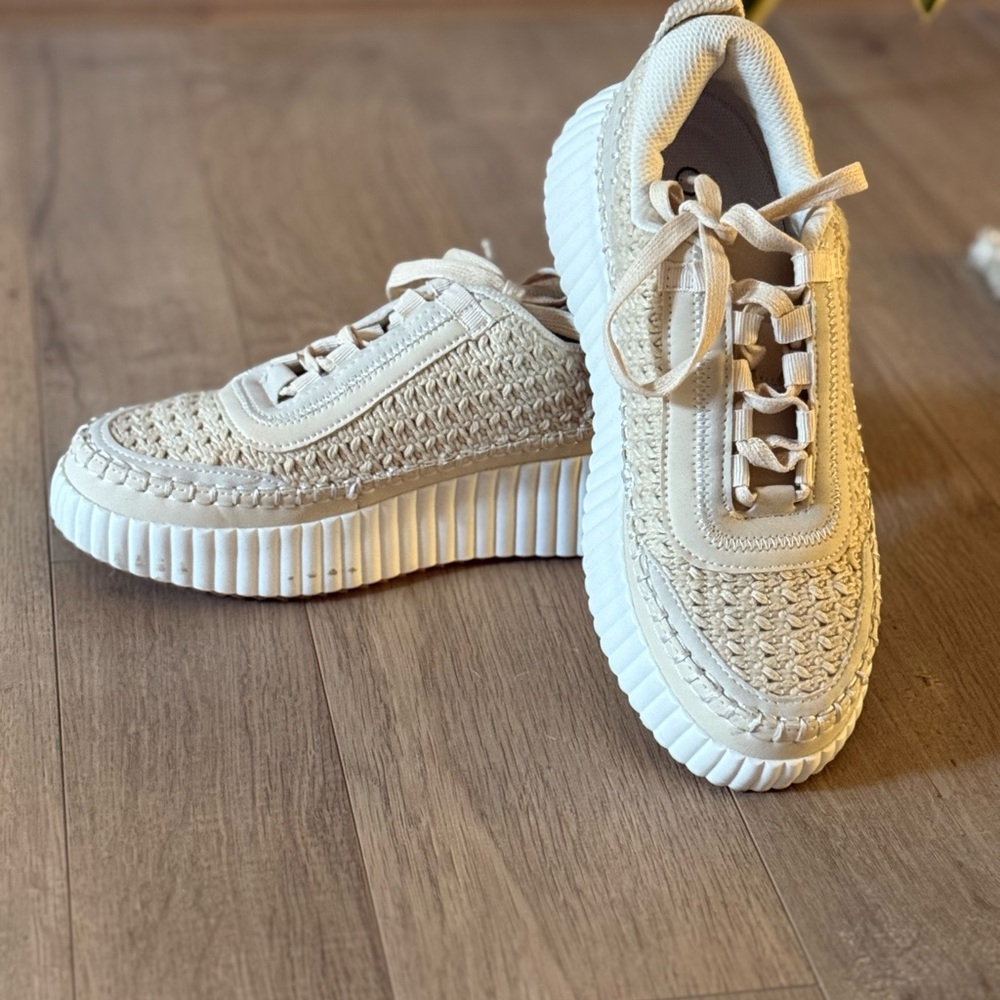 Platform Beige Woven Sneakers